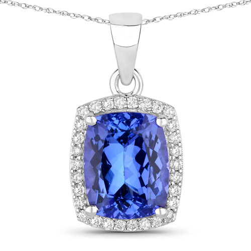 Tanzanite-2.70 Carat Genuine Tanzanite and White Diamond 14K White Gold Pendant