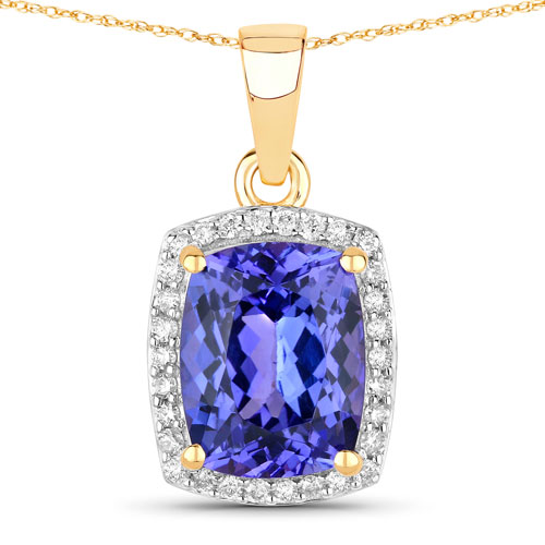 Tanzanite-3.03 Carat Genuine Tanzanite and White Diamond 14K Yellow Gold Pendant