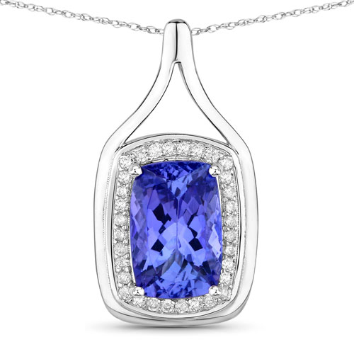 Tanzanite-3.08 Carat Genuine Tanzanite and White Diamond 14K White Gold Pendant