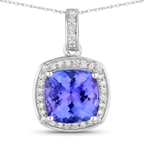 Tanzanite-2.97 Carat Genuine Tanzanite and White Diamond 14K White Gold Pendant