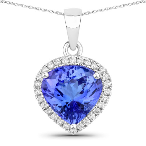 Tanzanite-2.91 Carat Genuine Tanzanite and White Diamond 14K White Gold Pendant