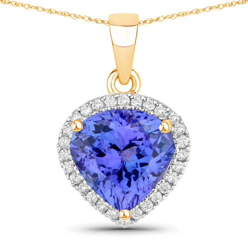 Tanzanite-2.79 Carat Genuine Tanzanite and White Diamond 14K Yellow Gold Pendant