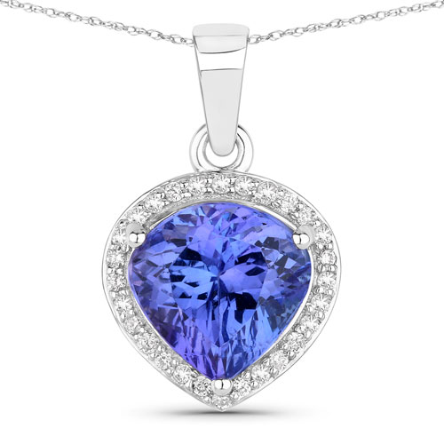 Tanzanite-2.86 Carat Genuine Tanzanite and White Diamond 14K White Gold Pendant