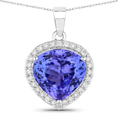 Tanzanite-8.46 Carat Genuine Tanzanite and White Diamond 14K White Gold Pendant