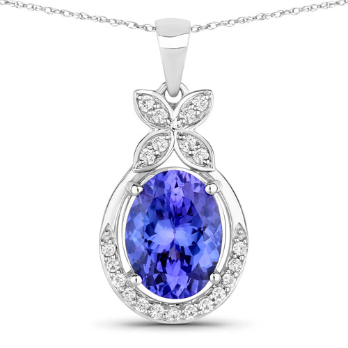 Tanzanite-2.61 Carat Genuine Tanzanite and White Diamond 14K White Gold Pendant