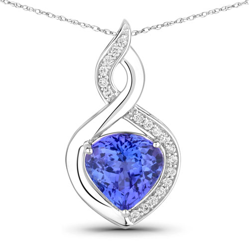 Tanzanite-3.06 Carat Genuine Tanzanite and White Diamond 14K White Gold Pendant