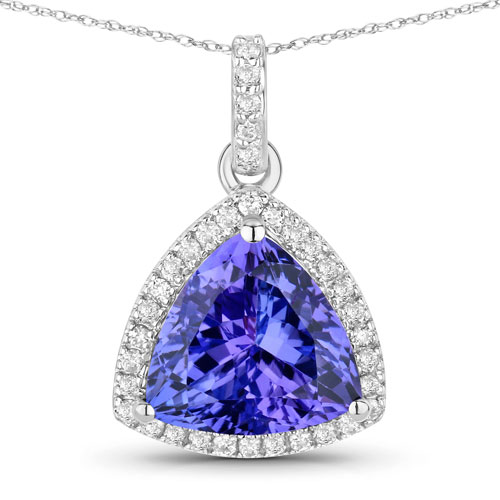 Tanzanite-3.31 Carat Genuine Tanzanite and White Diamond 14K White Gold Pendant