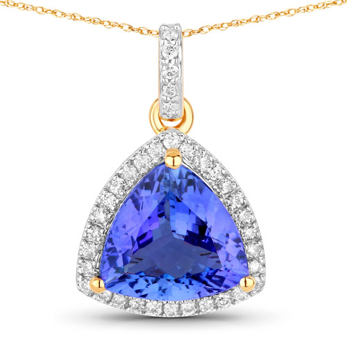 Tanzanite-2.97 Carat Genuine Tanzanite and White Diamond 14K Yellow Gold Pendant