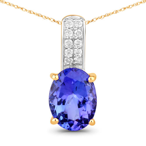 Tanzanite-2.02 Carat Genuine Tanzanite and White Diamond 14K Yellow Gold Pendant