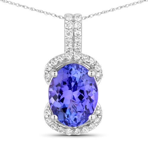 Tanzanite-2.51 Carat Genuine Tanzanite and White Diamond 14K White Gold Pendant