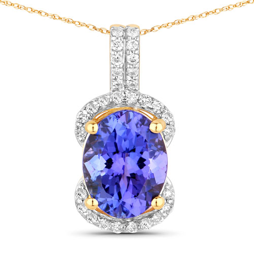 Tanzanite-2.27 Carat Genuine Tanzanite and White Diamond 14K Yellow Gold Pendant