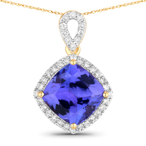 Tanzanite-2.54 Carat Genuine Tanzanite and White Diamond 14K Yellow Gold Pendant