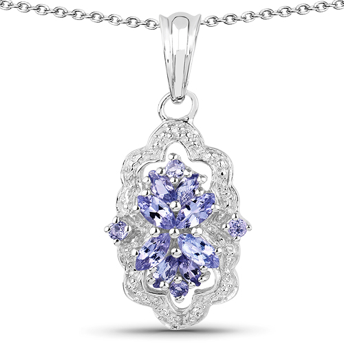 Tanzanite-1.03 Carat Genuine Tanzanite & White Topaz .925 Sterling Silver Pendant