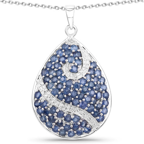 Sapphire-5.04 Carat Genuine Blue Sapphire .925 Sterling Silver Pendant