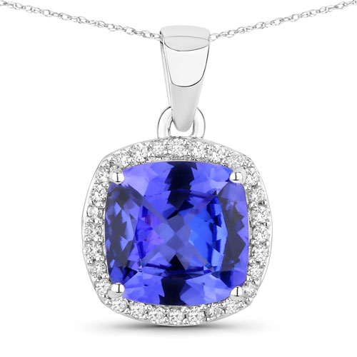 Tanzanite-2.65 Carat Genuine Tanzanite and White Diamond 14K White Gold Pendant