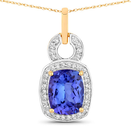 Tanzanite-2.23 Carat Genuine Tanzanite and White Diamond 14K Yellow Gold Pendant