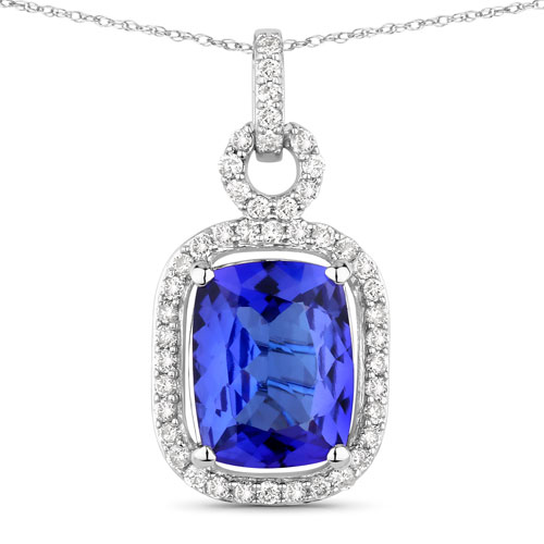 Tanzanite-2.25 Carat Genuine Tanzanite and White Diamond 14K White Gold Pendant