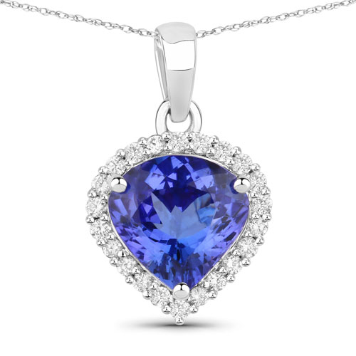 Tanzanite-2.53 Carat Genuine Tanzanite and White Diamond 14K White Gold Pendant