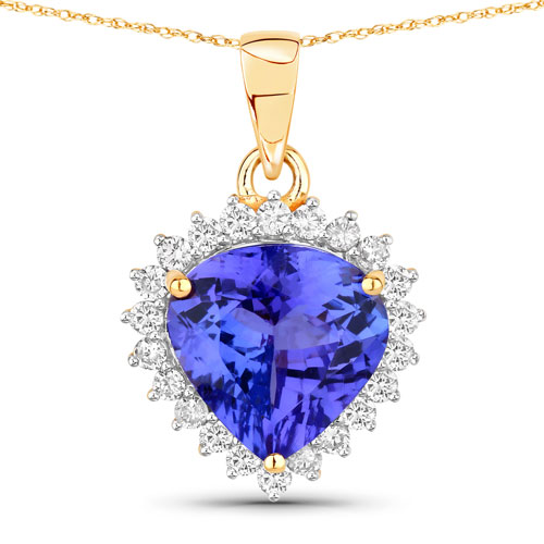 Tanzanite-2.66 Carat Genuine Tanzanite and White Diamond 14K Yellow Gold Pendant