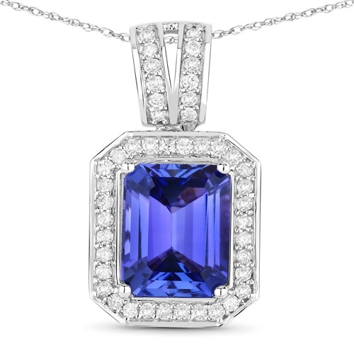 Tanzanite-3.09 Carat Genuine Tanzanite and White Diamond 14K White Gold Pendant