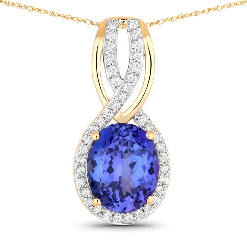 Tanzanite-2.74 Carat Genuine Tanzanite and White Diamond 14K Yellow Gold Pendant