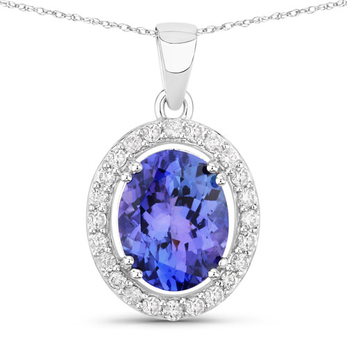 Tanzanite-3.21 Carat Genuine Tanzanite and White Diamond 14K White Gold Pendant