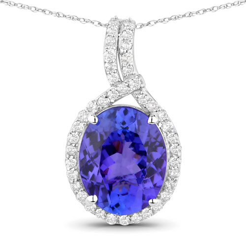 Tanzanite-3.21 Carat Genuine Tanzanite and White Diamond 14K White Gold Pendant