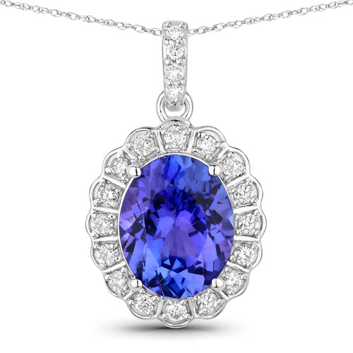 Tanzanite-2.93 Carat Genuine Tanzanite and White Diamond 14K White Gold Pendant