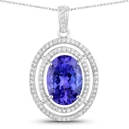 Tanzanite-4.90 Carat Genuine Tanzanite and White Diamond 14K White Gold Pendant