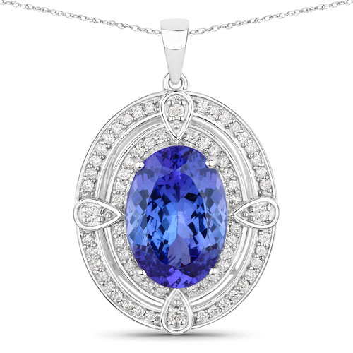 Tanzanite-5.91 Carat Genuine Tanzanite and White Diamond 14K White Gold Pendant