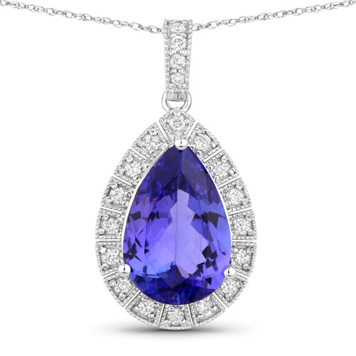 Tanzanite-3.13 Carat Genuine Tanzanite and White Diamond 14K White Gold Pendant