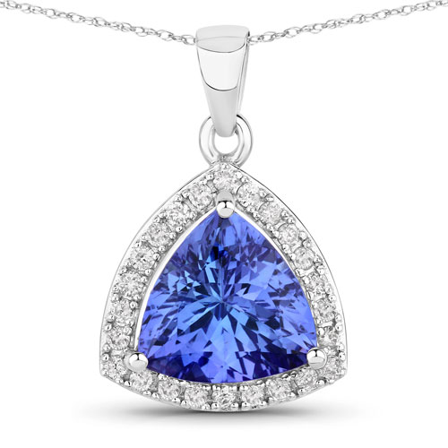 Tanzanite-3.11 Carat Genuine Tanzanite and White Diamond 14K White Gold Pendant