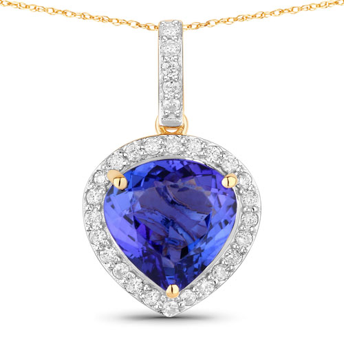 Tanzanite-2.73 Carat Genuine Tanzanite and White Diamond 14K Yellow Gold Pendant