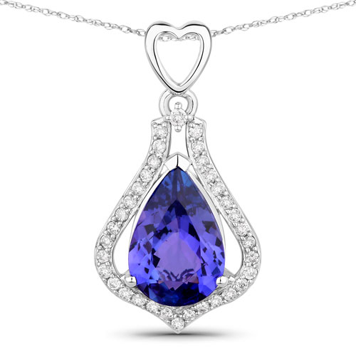 Tanzanite-3.30 Carat Genuine Tanzanite and White Diamond 14K White Gold Pendant