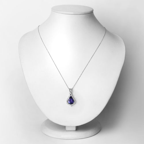 3.30 Carat Genuine Tanzanite and White Diamond 14K White Gold Pendant