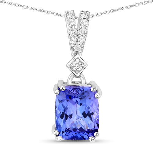 Tanzanite-2.41 Carat Genuine Tanzanite and White Diamond 14K White Gold Pendant