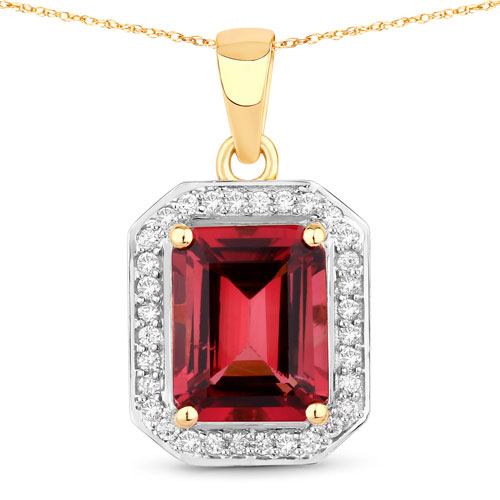 Pendants-2.75 Carat Genuine Rubellite and White Diamond 14K Yellow Gold Pendant