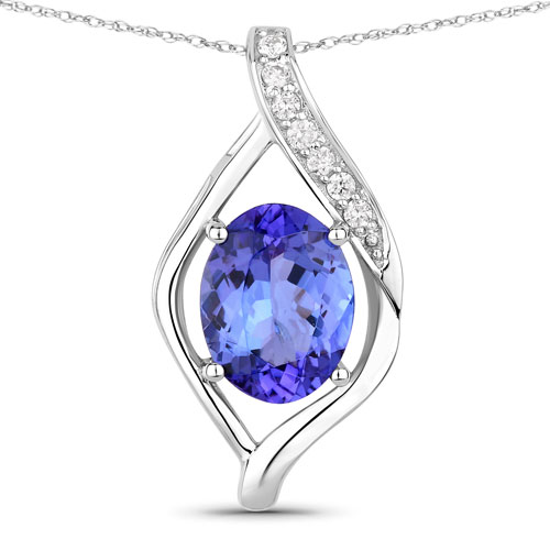 Tanzanite-1.73 Carat Genuine Tanzanite and White Diamond 14K White Gold Pendant