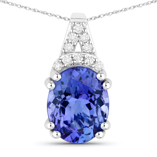 Tanzanite-2.10 Carat Genuine Tanzanite and White Diamond 14K White Gold Pendant