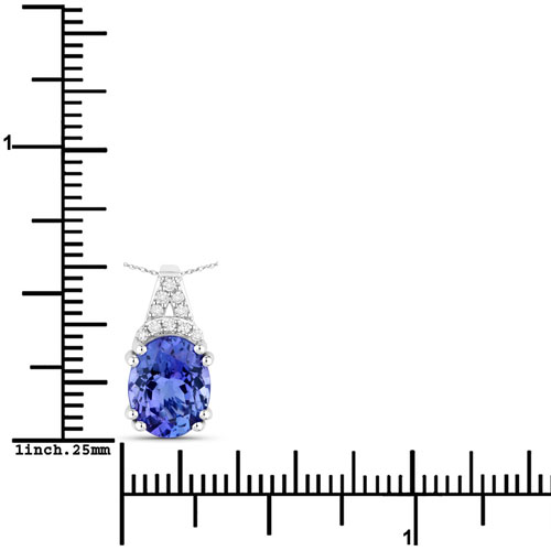 2.10 Carat Genuine Tanzanite and White Diamond 14K White Gold Pendant