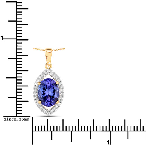 2.38 Carat Genuine Tanzanite and White Diamond 14K Yellow Gold Pendant