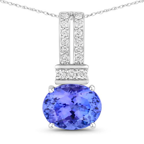 Tanzanite-2.66 Carat Genuine Tanzanite and White Diamond 14K White Gold Pendant