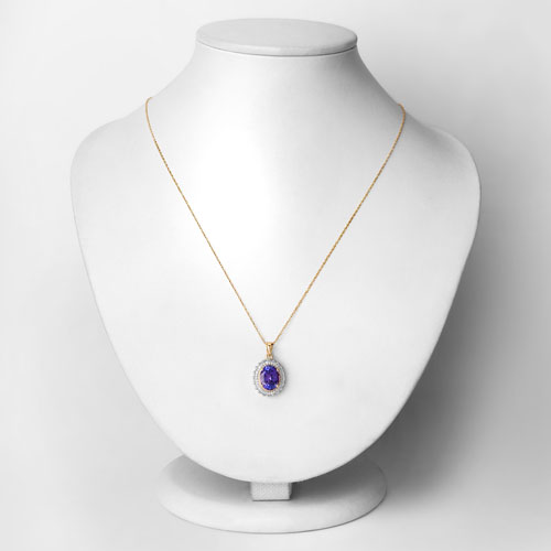 3.07 Carat Genuine Tanzanite and White Diamond 14K Yellow Gold Pendant