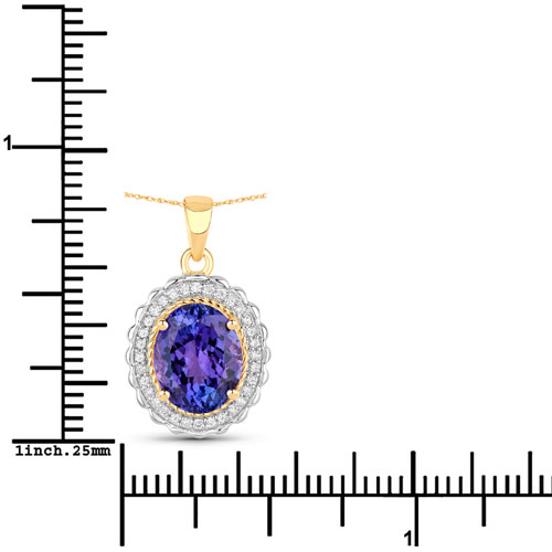 3.07 Carat Genuine Tanzanite and White Diamond 14K Yellow Gold Pendant