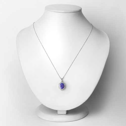 3.66 Carat Genuine Tanzanite and White Diamond 14K White Gold Pendant