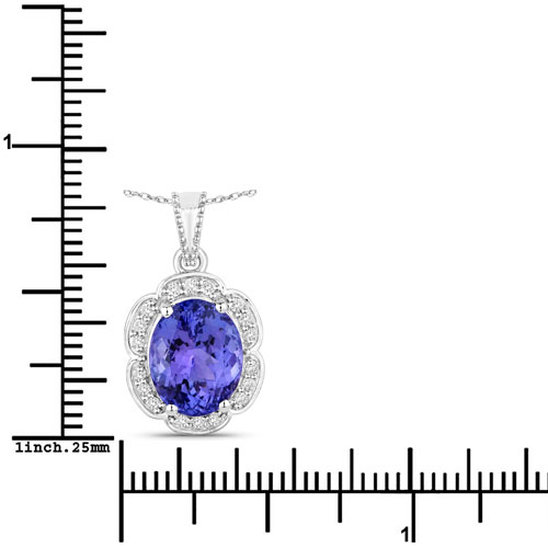 3.66 Carat Genuine Tanzanite and White Diamond 14K White Gold Pendant