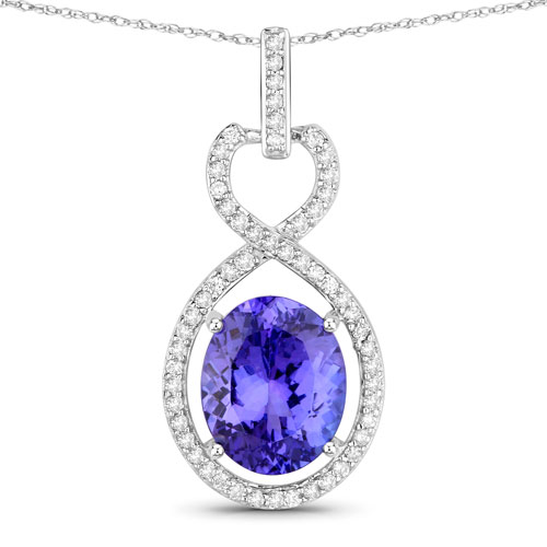 Tanzanite-3.48 Carat Genuine Tanzanite and White Diamond 14K White Gold Pendant