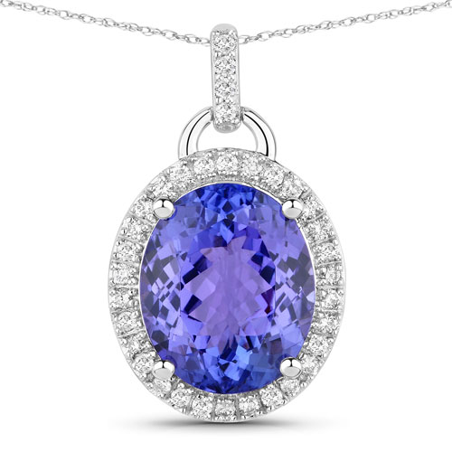 Tanzanite-4.08 Carat Genuine Tanzanite and White Diamond 14K White Gold Pendant