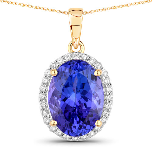 Tanzanite-3.82 Carat Genuine Tanzanite and White Diamond 14K Yellow Gold Pendant