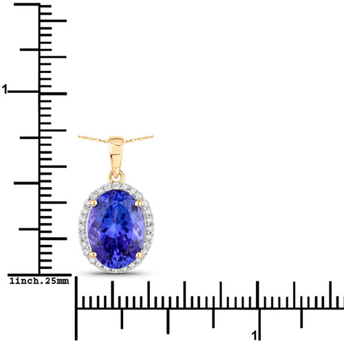 3.82 Carat Genuine Tanzanite and White Diamond 14K Yellow Gold Pendant